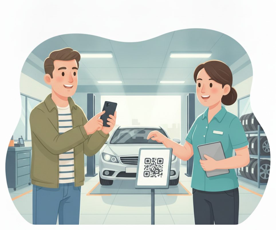 Auto service & repair scene: Check in from the QR.