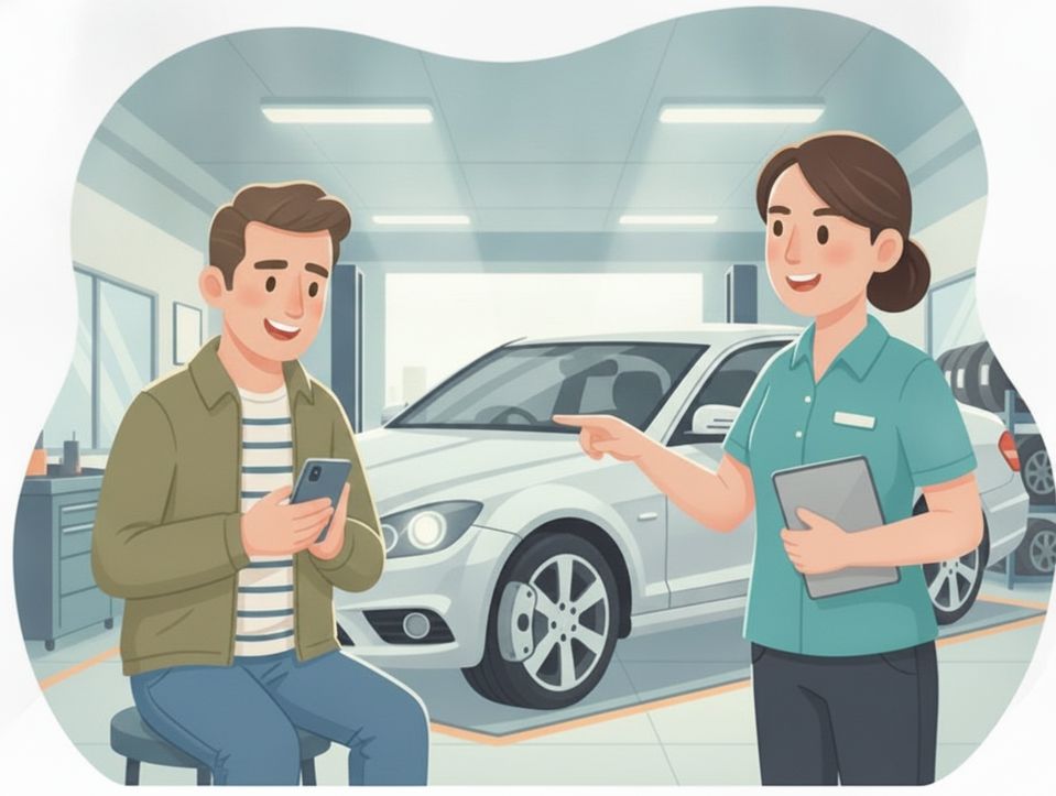 Auto service & repair scene: “Your car's ready”.