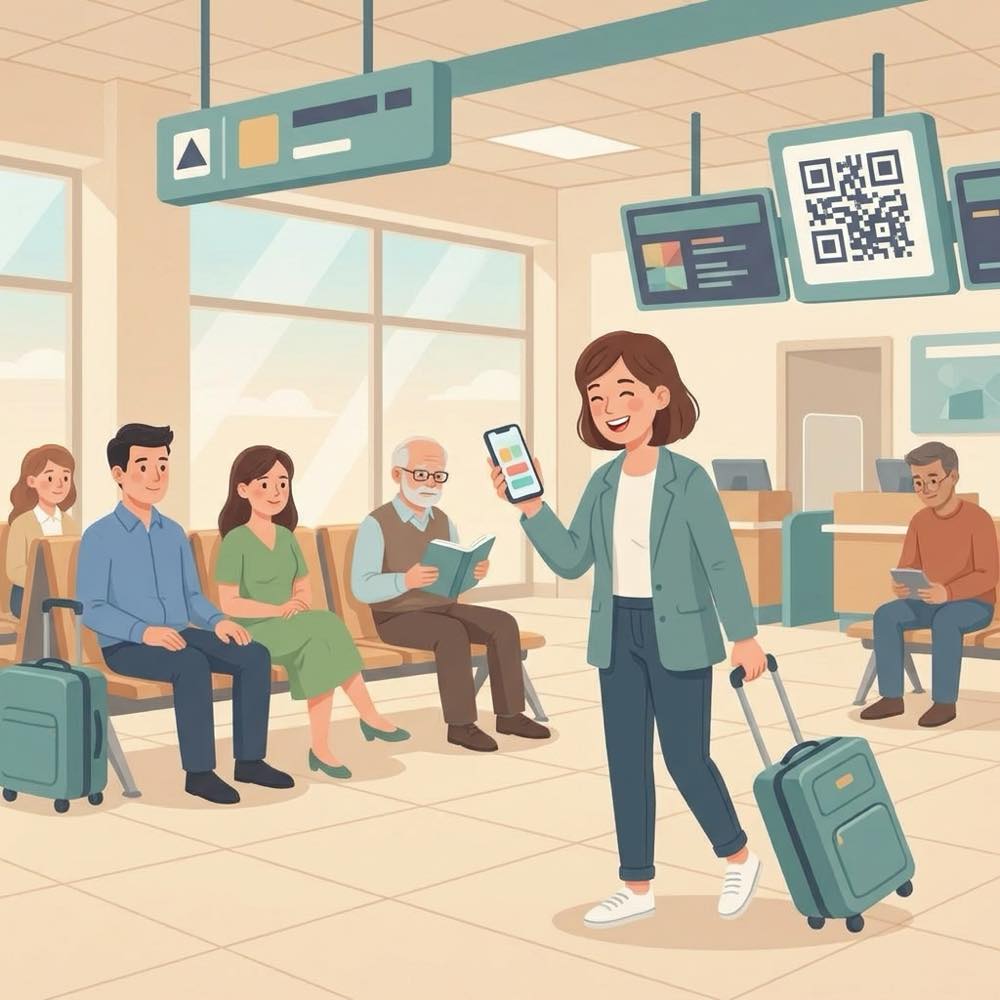 Boarding & group calling scene: “Group 3 — please come to Door A”.