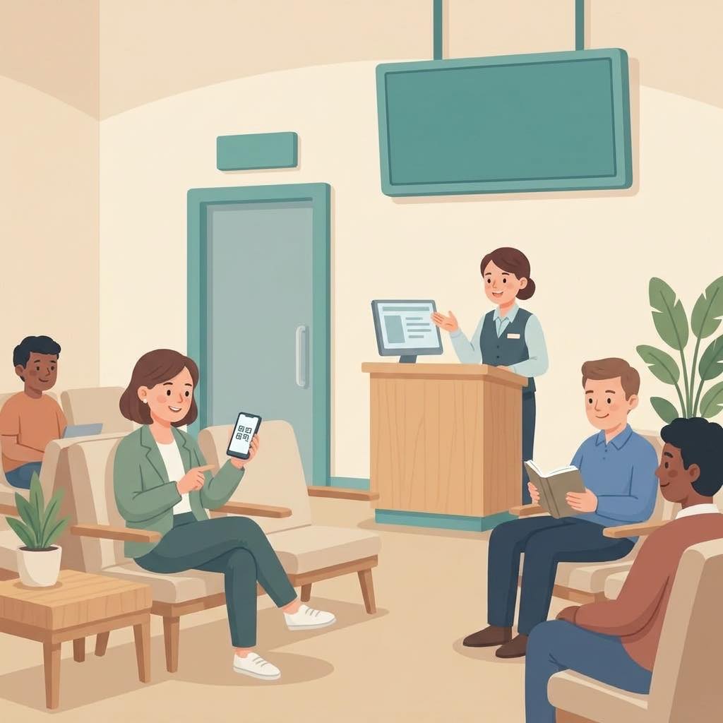 Travelers relaxing in a gate area while one checks a phone showing their boarding group.