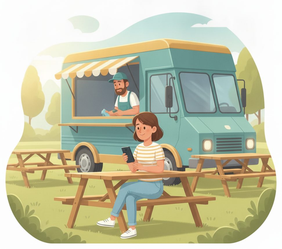 Food trucks & festival vendors scene: Grab a seat while it cooks.