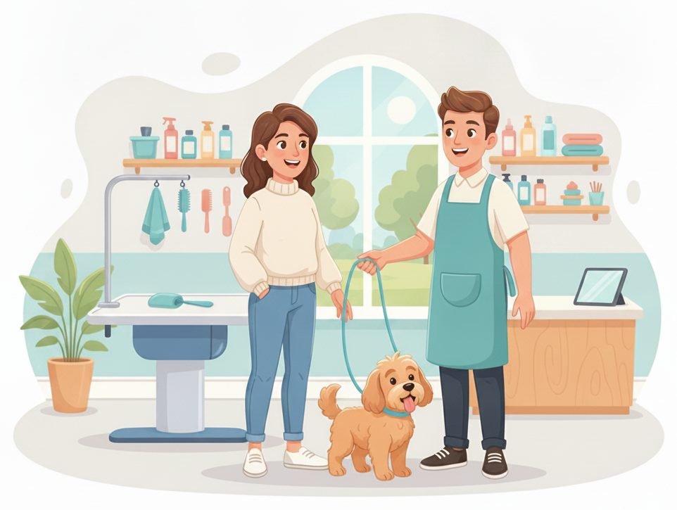 Pet groomers & grooming salons scene: Pick up & free the table.