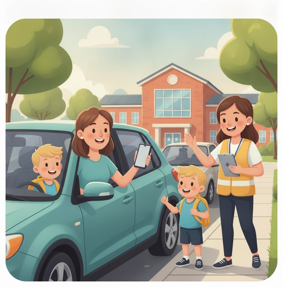 Schools & daycares scene: Staff walk your child out.